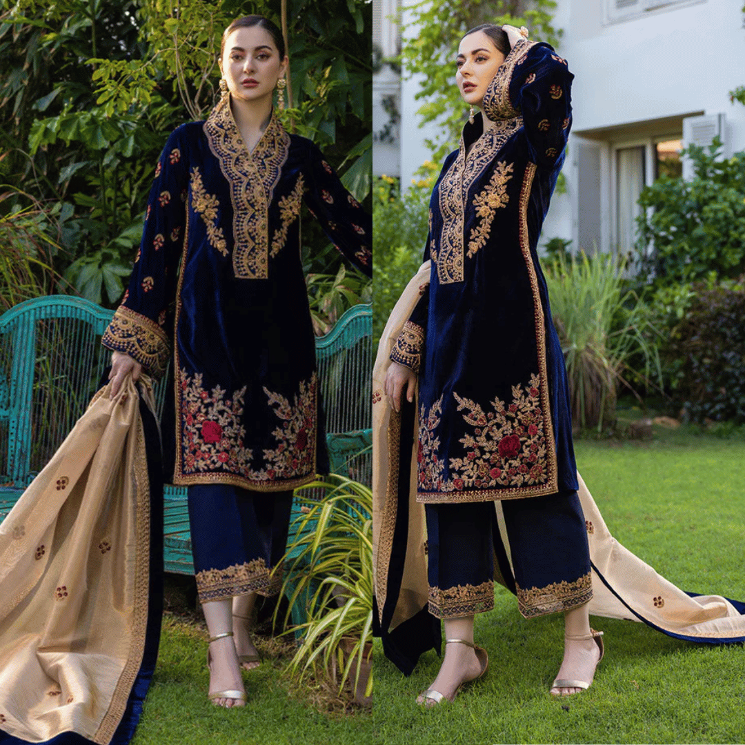 3-Piece Unstitched Heavy Embroidered Velvet Suit - zab980