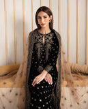 zab963 Winter Unstitched 3PCs Embroidered Velvet Dress With Embroidered Organza Dupatta