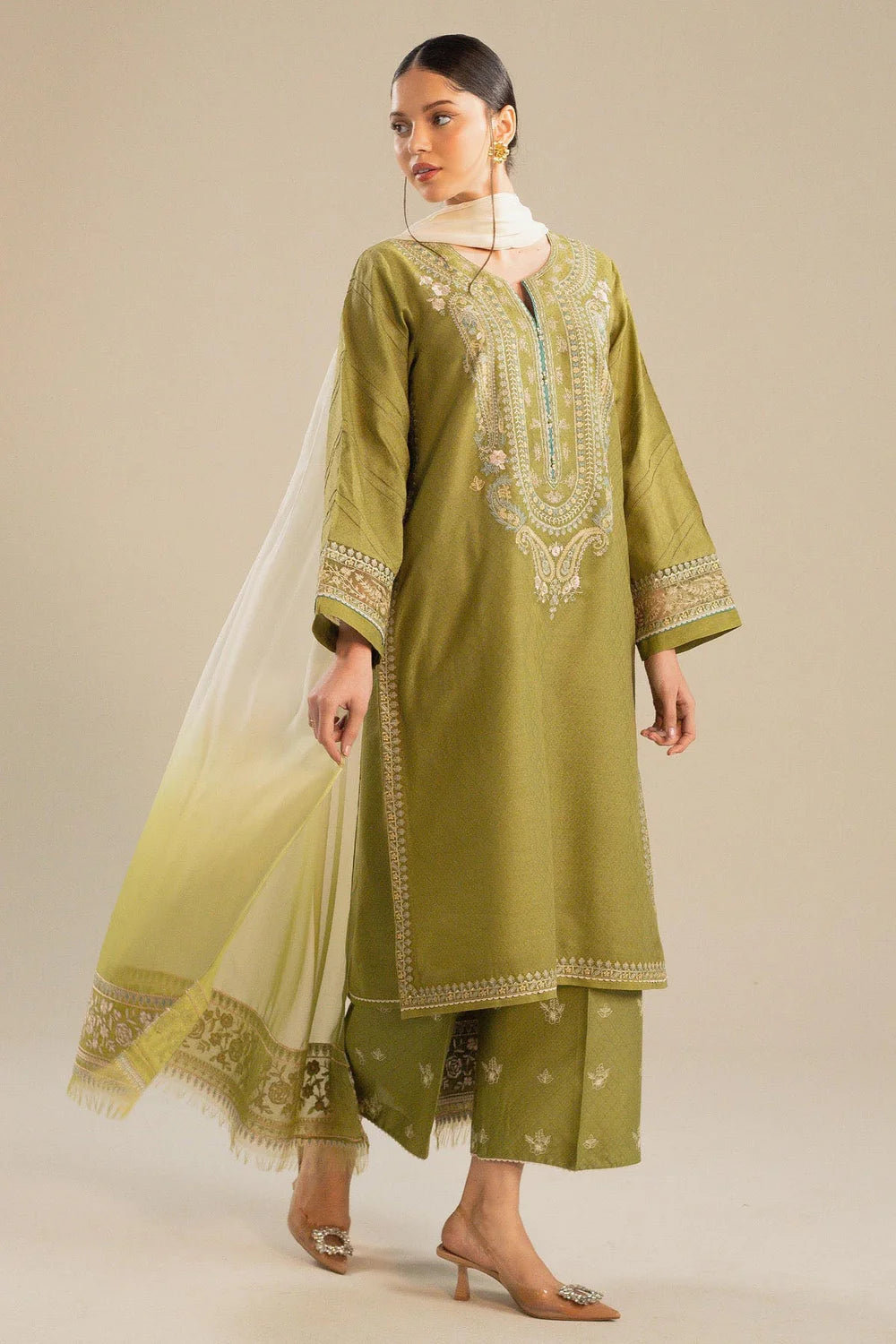 Zara Shahjahan - Embroidered Lawn 3pc with Embroidered Chiffon Dupatta- zab1335