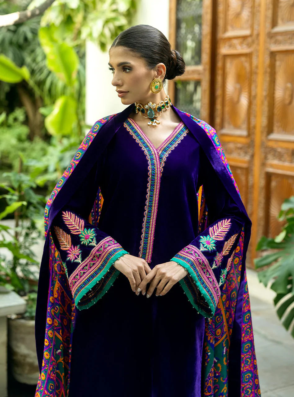 Charizma Embroidered Velvet 3piece suit - zab975