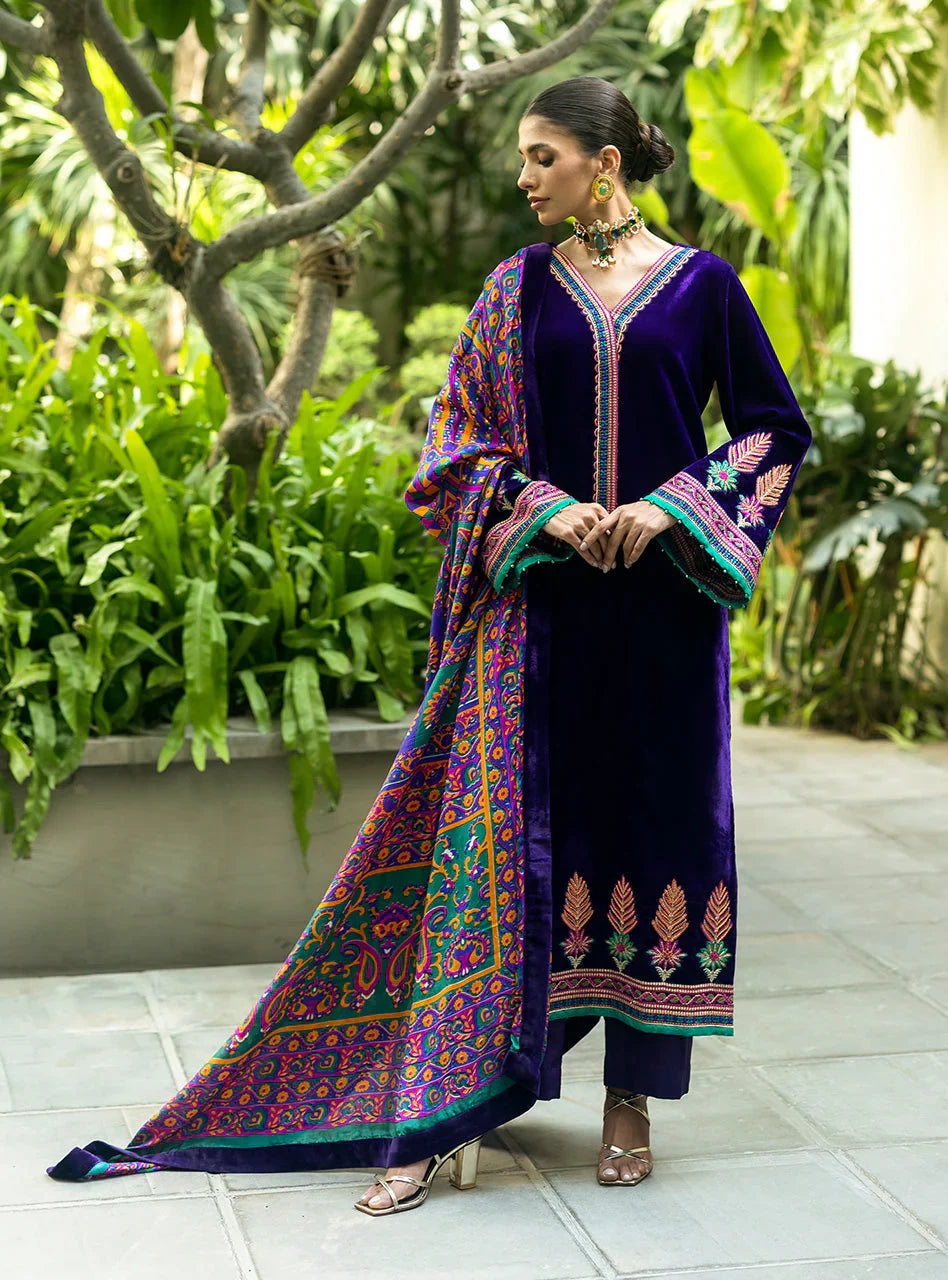 Charizma Embroidered Velvet 3piece suit - zab975