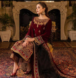 ZAB617 3PC Velvet Heavy Embroidered Shirt With Organza Heavy Embroidered Dupatta