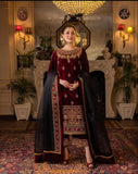 ZAB617 3PC Velvet Heavy Embroidered Shirt With Organza Heavy Embroidered Dupatta