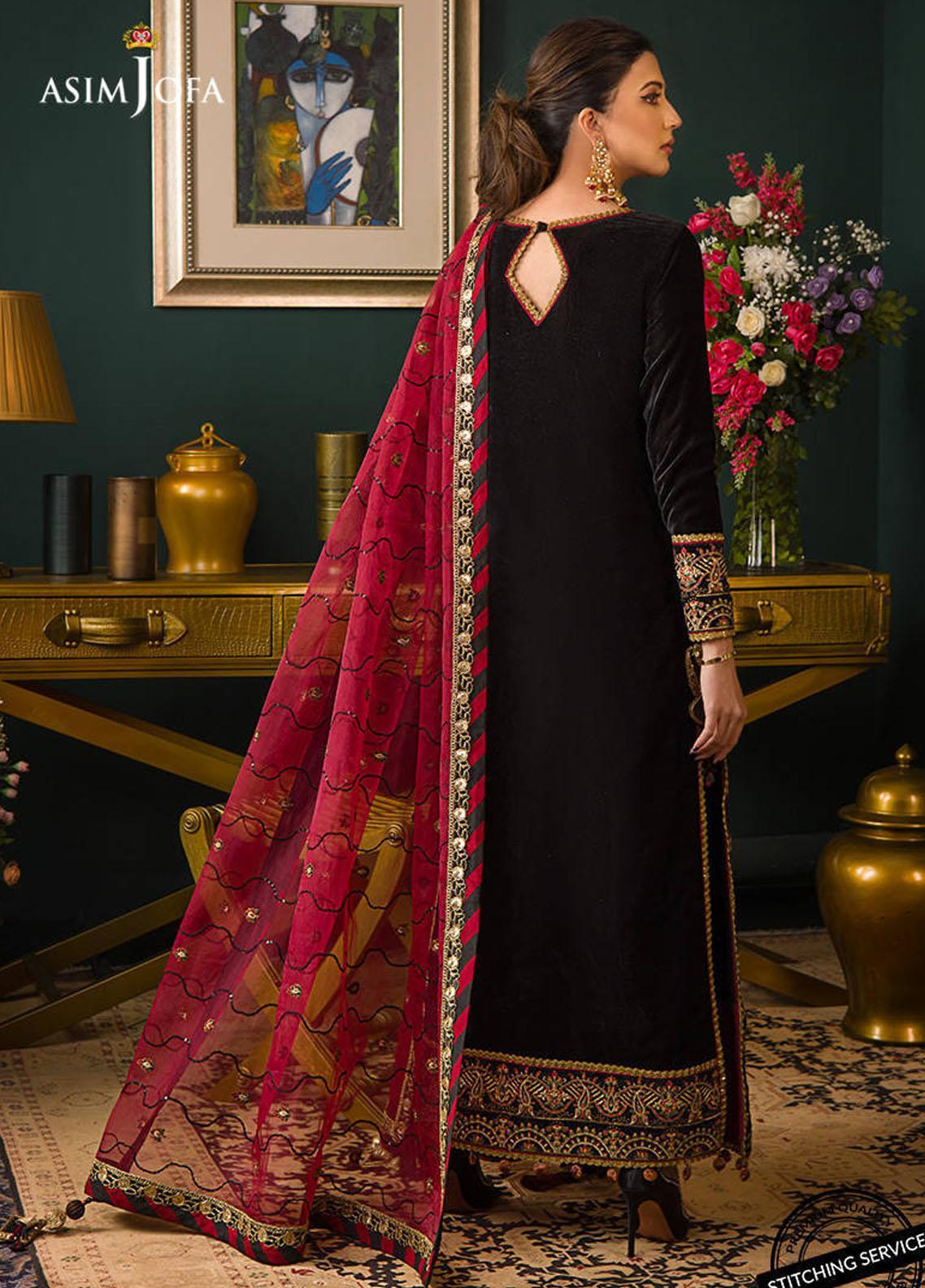Asim jofa Embroidered Velvet 3piece suit - zab976