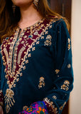 ZAB - Embroidered Velvet Dress with Wool Shawl - zab989