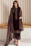zab961 Winter Unstitched 3PCs Velvet Embroidered Dress With Embroidered Organza Dupatta