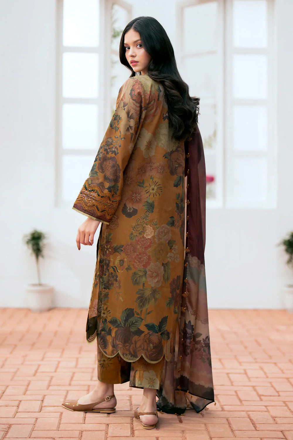 3 Piece Unstitched Swiss Lawn Suit ( Printed Monar Dupatta ) zab893