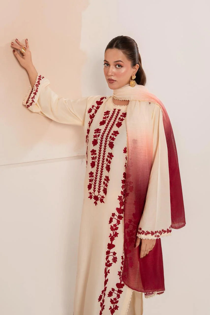 Rehan Rehar 3 Piece Embroidered Dhanak Suit - zab1237