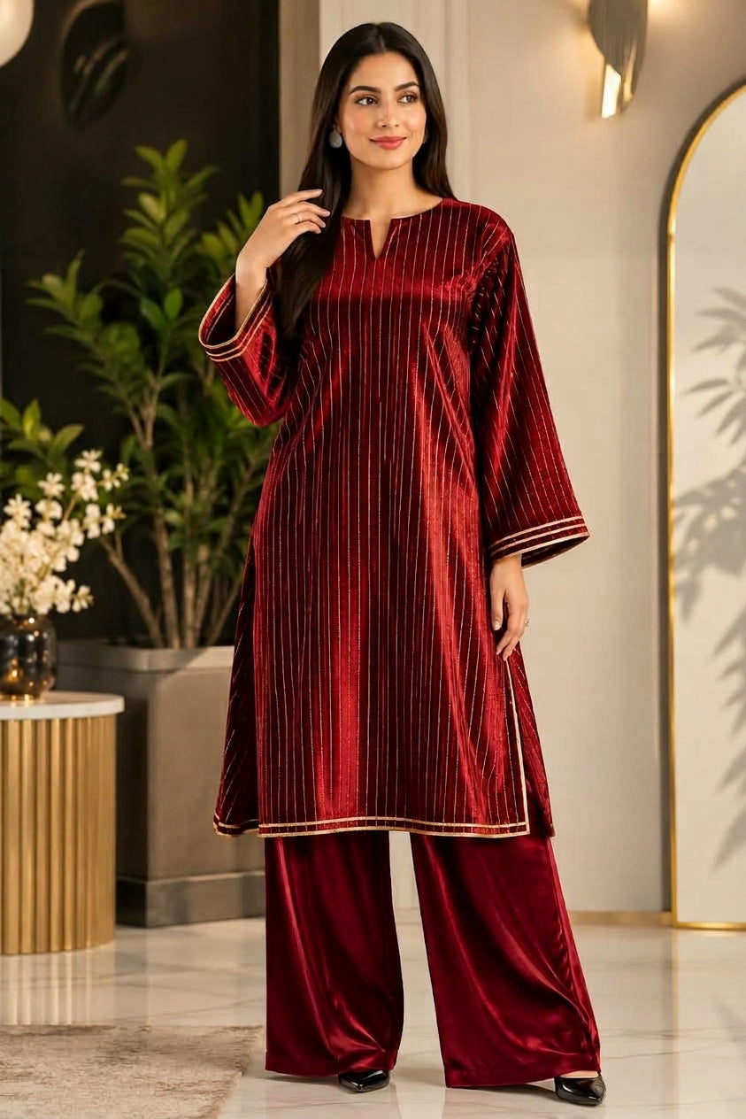 SwagiWear - 2PC Velvet chamki lining Velvet Suit - zab1561