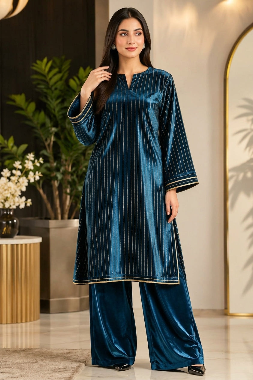 ZAB - 2PC Velvet chamki lining Velvet Suit - zab1563