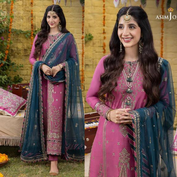 zab721 Asim Jofa, unstitched 3 piece embroidered Lawn summer suit