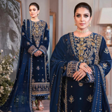 zab959 Winter Unstitched 3PCs Embroidered Velvet With Embroidered Chiffon Dupatta