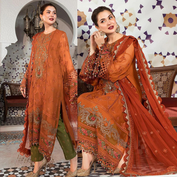 ZAB543 Maria .B 3PC Dhanak full embroidered front piece for shirt sleeves embroidered With Monar embroidered dupatta