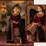 ZAB617 3PC Velvet Heavy Embroidered Shirt With Organza Heavy Embroidered Dupatta