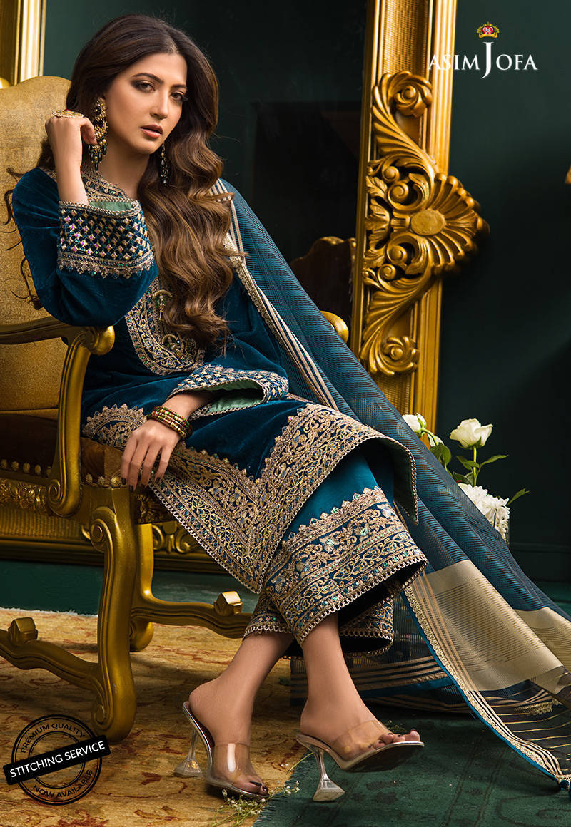 3PC Velvet Heavy Embroidered Shirt With Organza Dupatta -Zab300