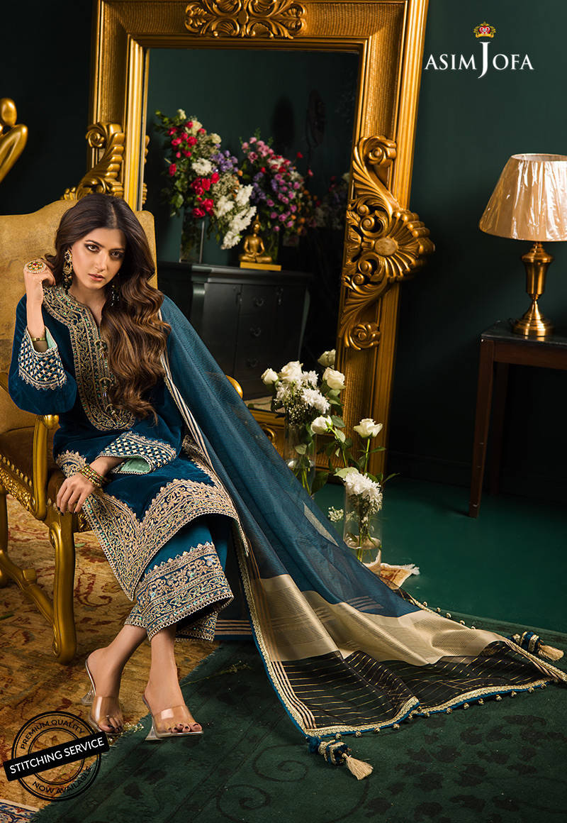 3PC Velvet Heavy Embroidered Shirt With Organza Dupatta -Zab300