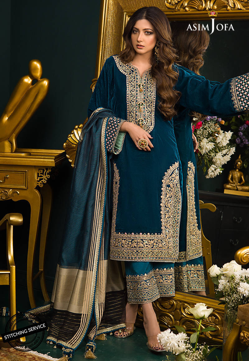 3PC Velvet Heavy Embroidered Shirt With Organza Dupatta -Zab300