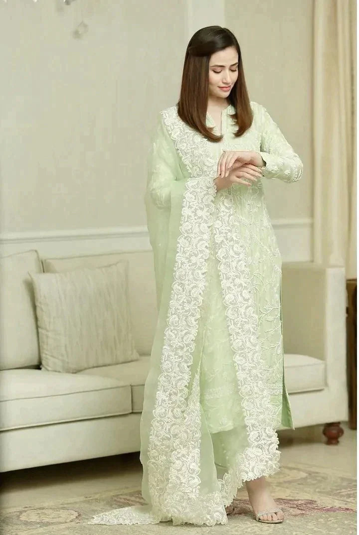 Bareeze - 3PC Lawn Heavy Embroidered Shirt With Organza Embroidered Dupatta ZAB403