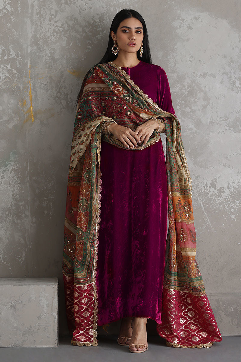 Jazmin - Embroidered Velvet 3-Piece Dress - zab945