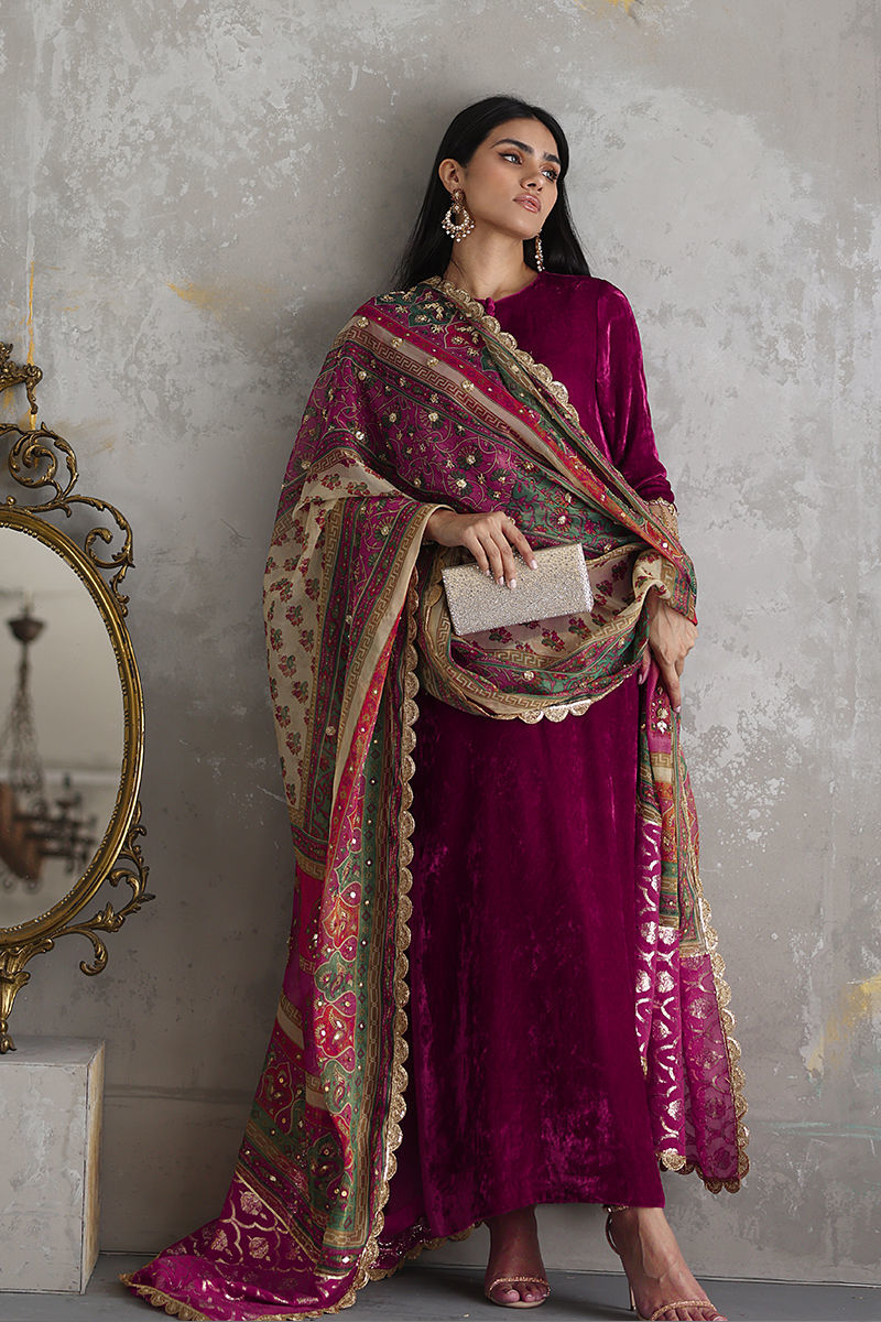 Jazmin - Embroidered Velvet 3-Piece Dress - zab945