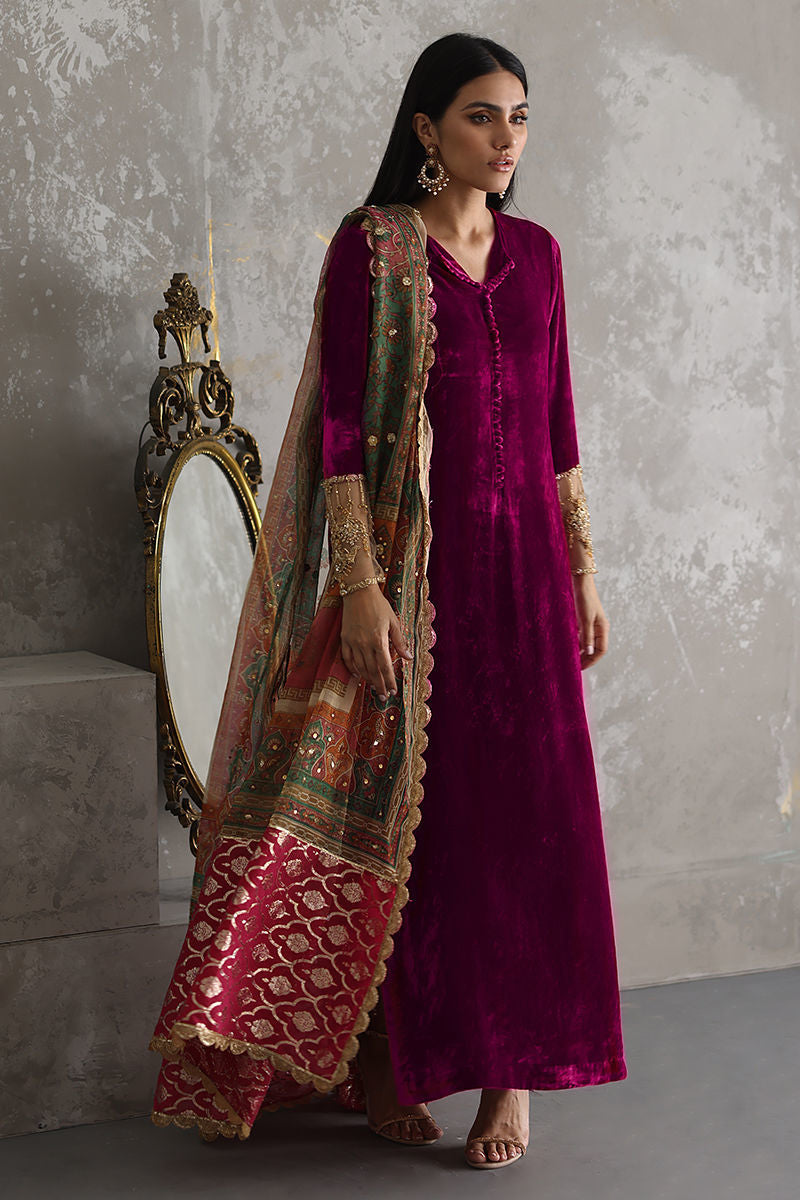 Jazmin - Embroidered Velvet 3-Piece Dress - zab945