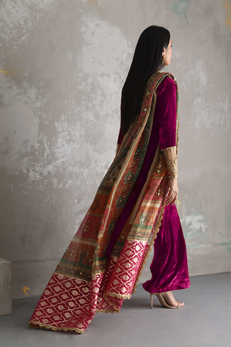 Jazmin - Embroidered Velvet 3-Piece Dress - zab945