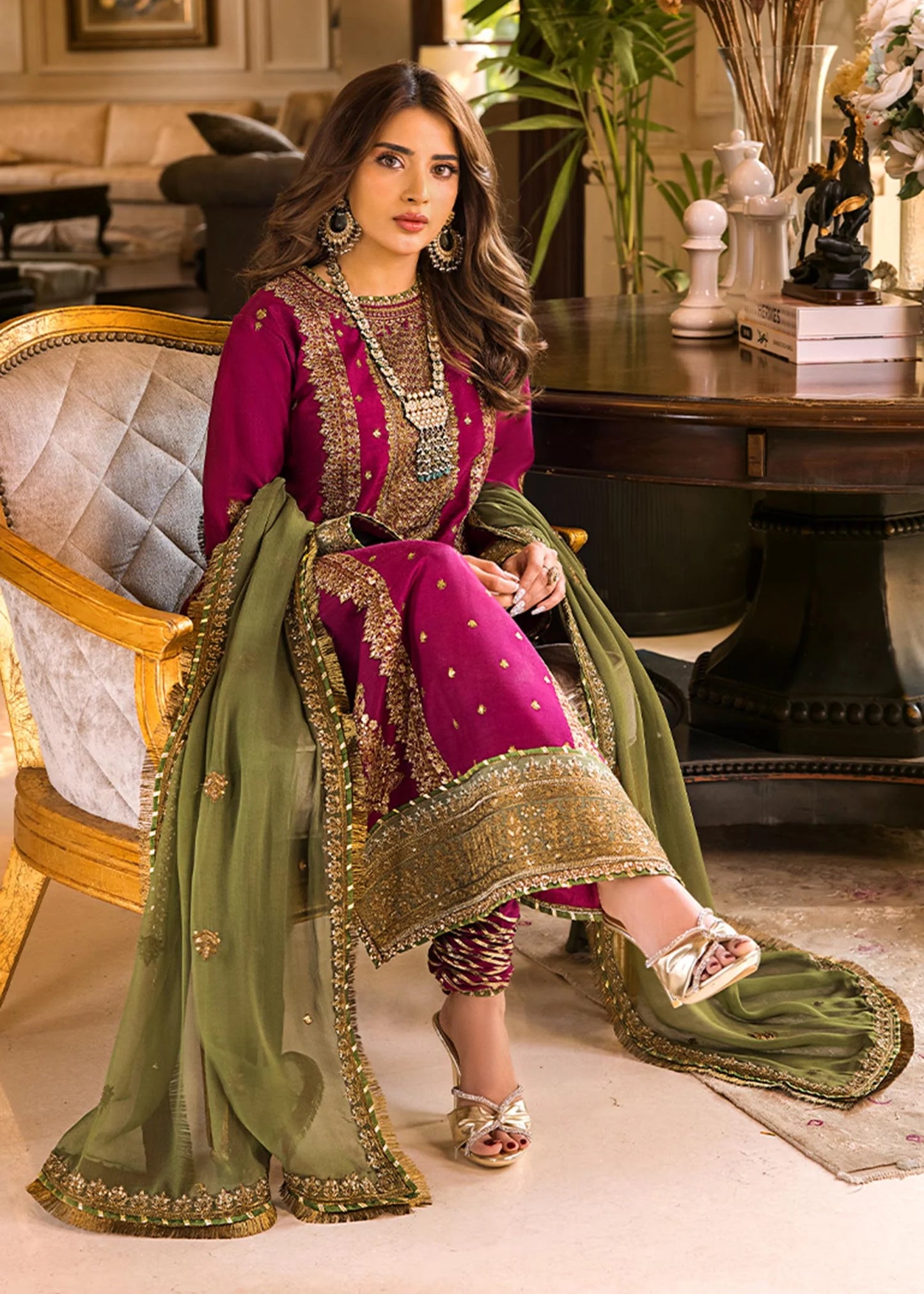 ZAB536 Asim Jofa, unstitched 3 piece embroidered Dhanak suit