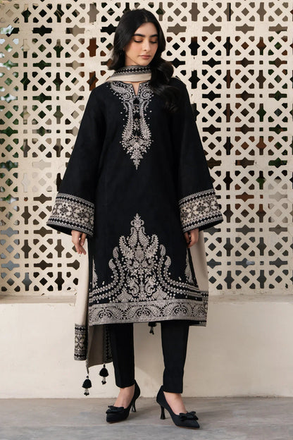 JAZMIN - 3PC DHANAK EMBROIDERED SHIRT WITH DHANAK EMBROIDERED SHAWL AND TROUSER - zab1202