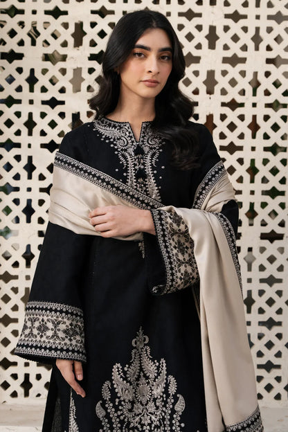 JAZMIN - 3PC DHANAK EMBROIDERED SHIRT WITH DHANAK EMBROIDERED SHAWL AND TROUSER - zab1202