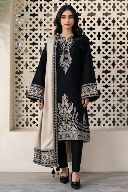 JAZMIN - 3PC DHANAK EMBROIDERED SHIRT WITH DHANAK EMBROIDERED SHAWL AND TROUSER - zab1202