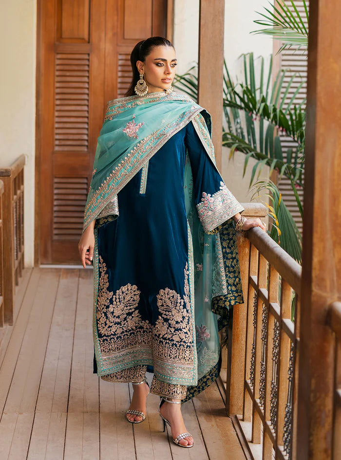 Zainab Cottani - 3-Piece Unstitched Heavy Embroidered Velvet Suit - zab943