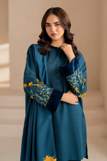 zab860 3pcs Shirt embroidered Sleeve embroidered Dhanak embroidered shawl