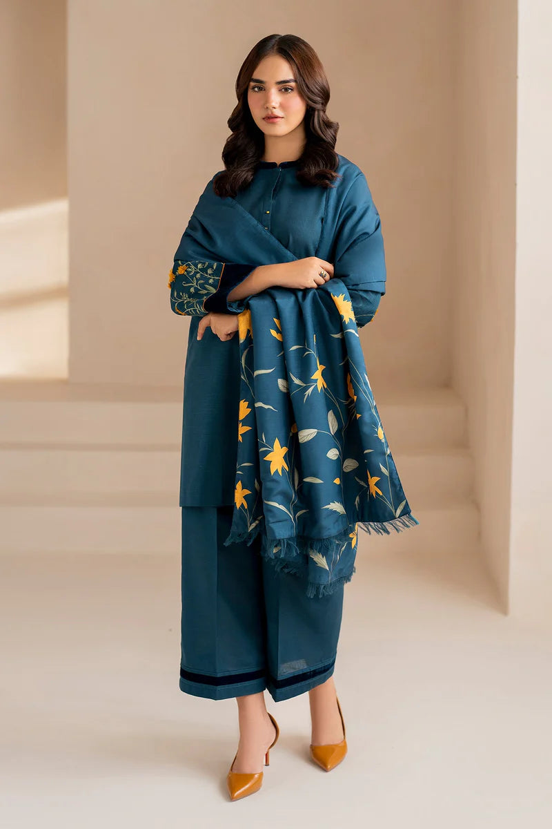 zab860 3pcs Shirt embroidered Sleeve embroidered Dhanak embroidered shawl