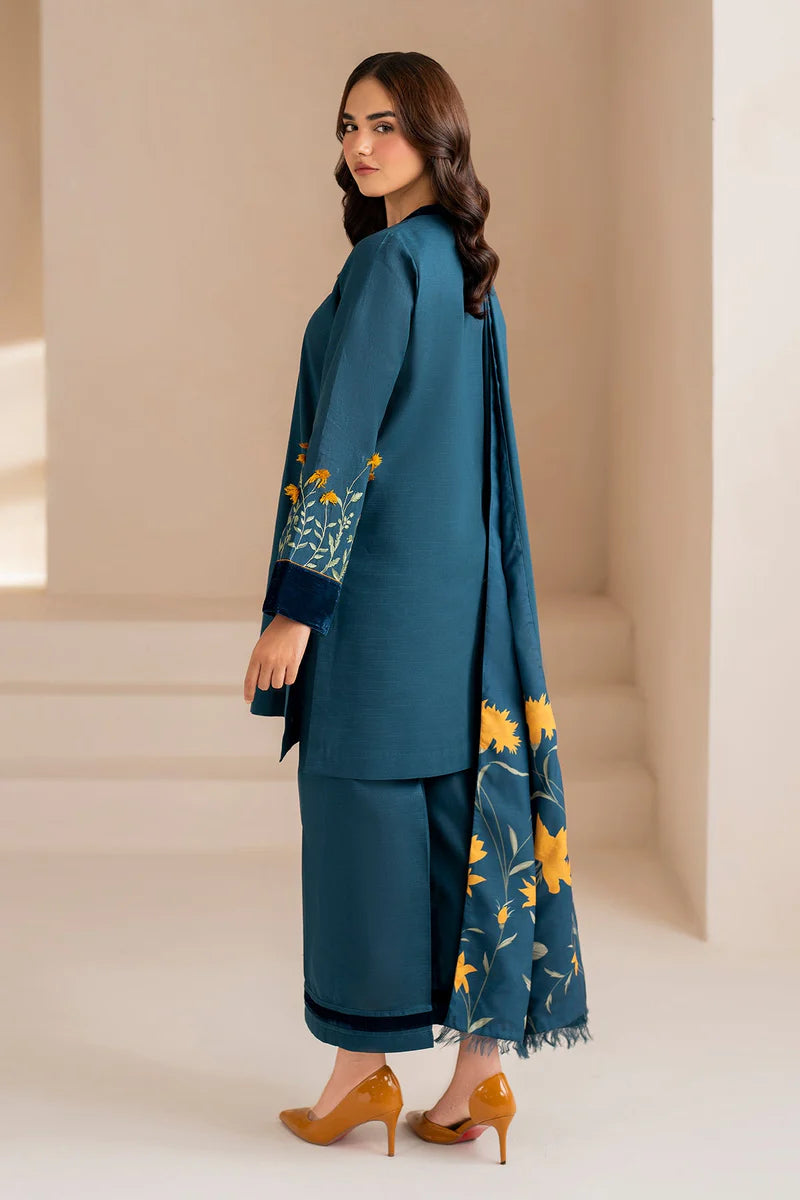 zab860 3pcs Shirt embroidered Sleeve embroidered Dhanak embroidered shawl