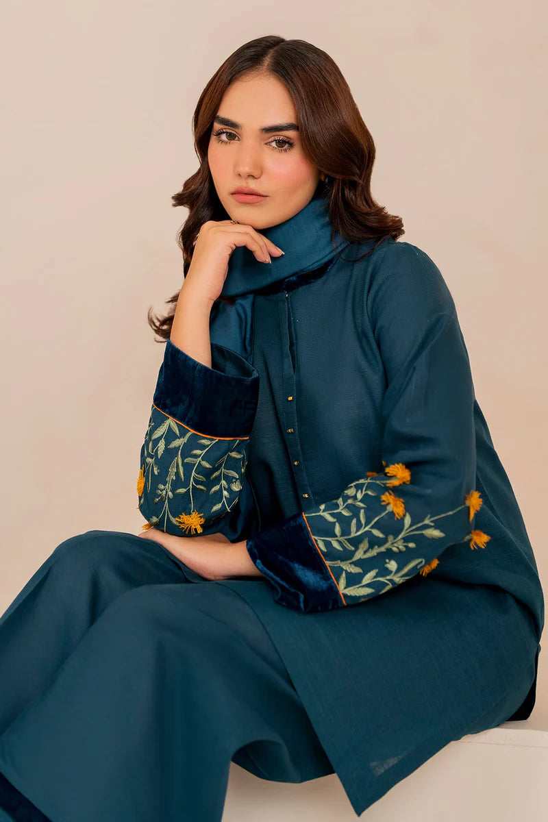 zab860 3pcs Shirt embroidered Sleeve embroidered Dhanak embroidered shawl