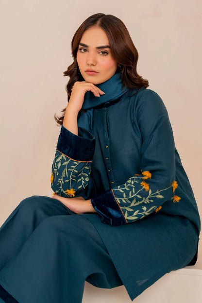 zab860 3pcs Shirt embroidered Sleeve embroidered Dhanak embroidered shawl