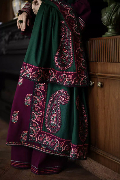 JAZMIN - 3PC DHANAK EMBROIDERED SHIRT WITH DHANAK EMBROIDERED SHAWL AND TROUSER - zab1240
