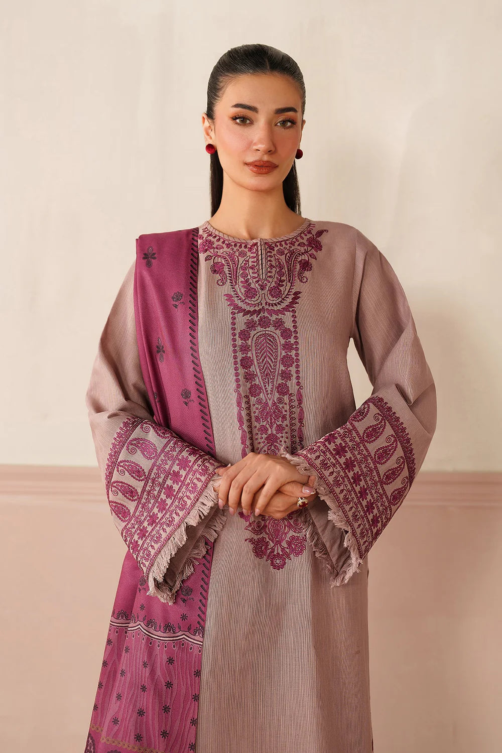Baroque - 3PC Dhanak Embroidered Suit - zab1270