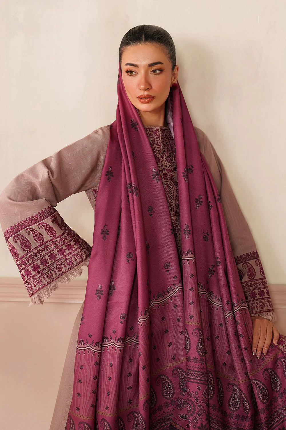 Baroque - 3PC Dhanak Embroidered Suit - zab1270