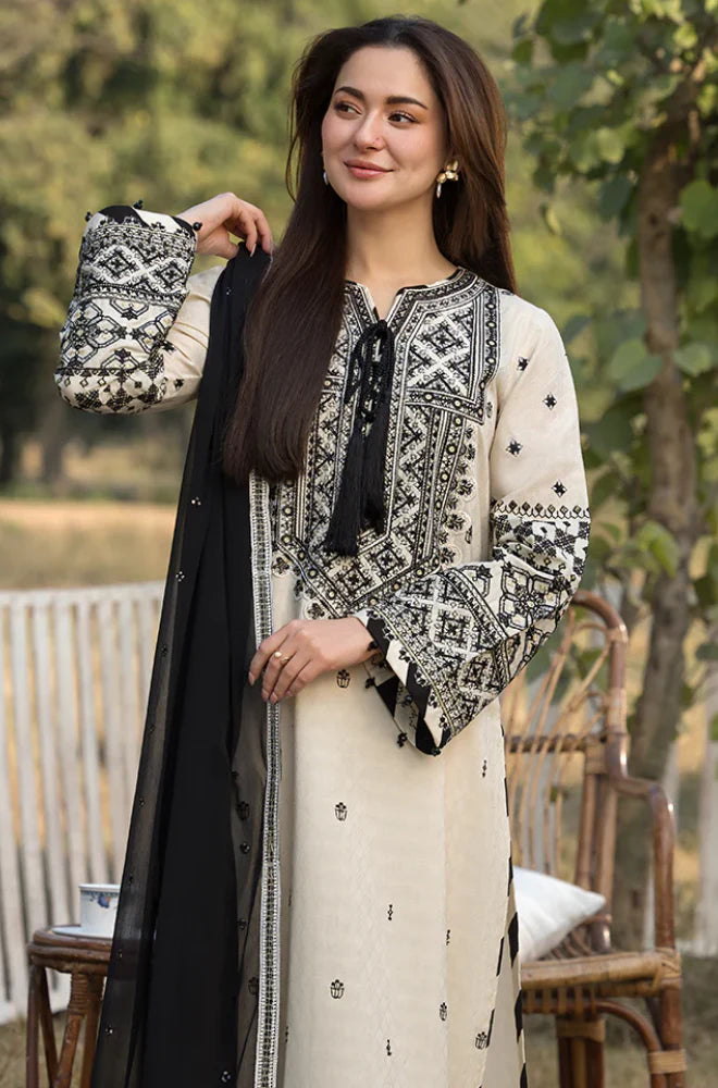Allys - 3PC Dhanak Embroidered Suit - zab939