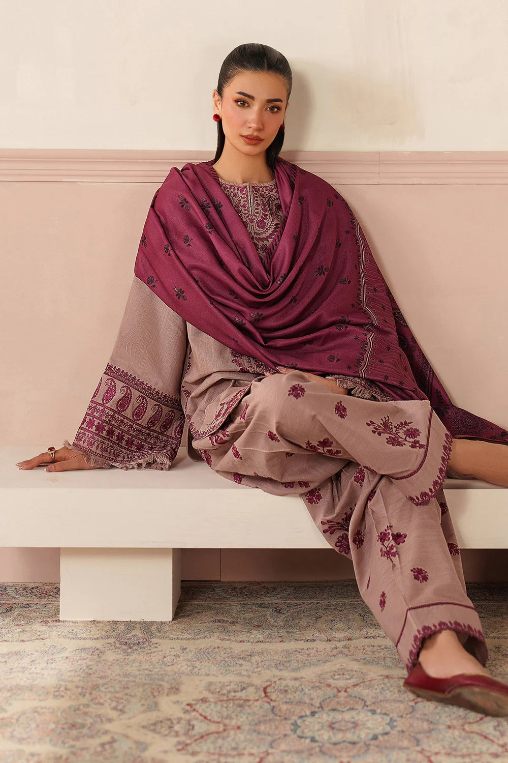 Baroque - 3PC Dhanak Embroidered Suit - zab1270