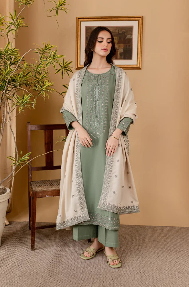 Sapphire - Winter 3PC Dhanak Embroidered Suit - zab1111
