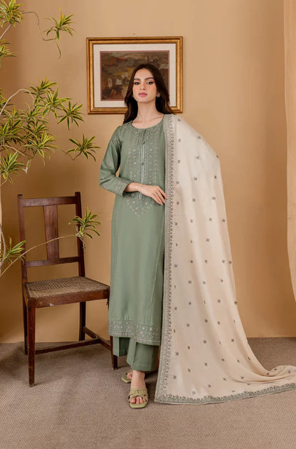 Sapphire - Winter 3PC Dhanak Embroidered Suit - zab1111