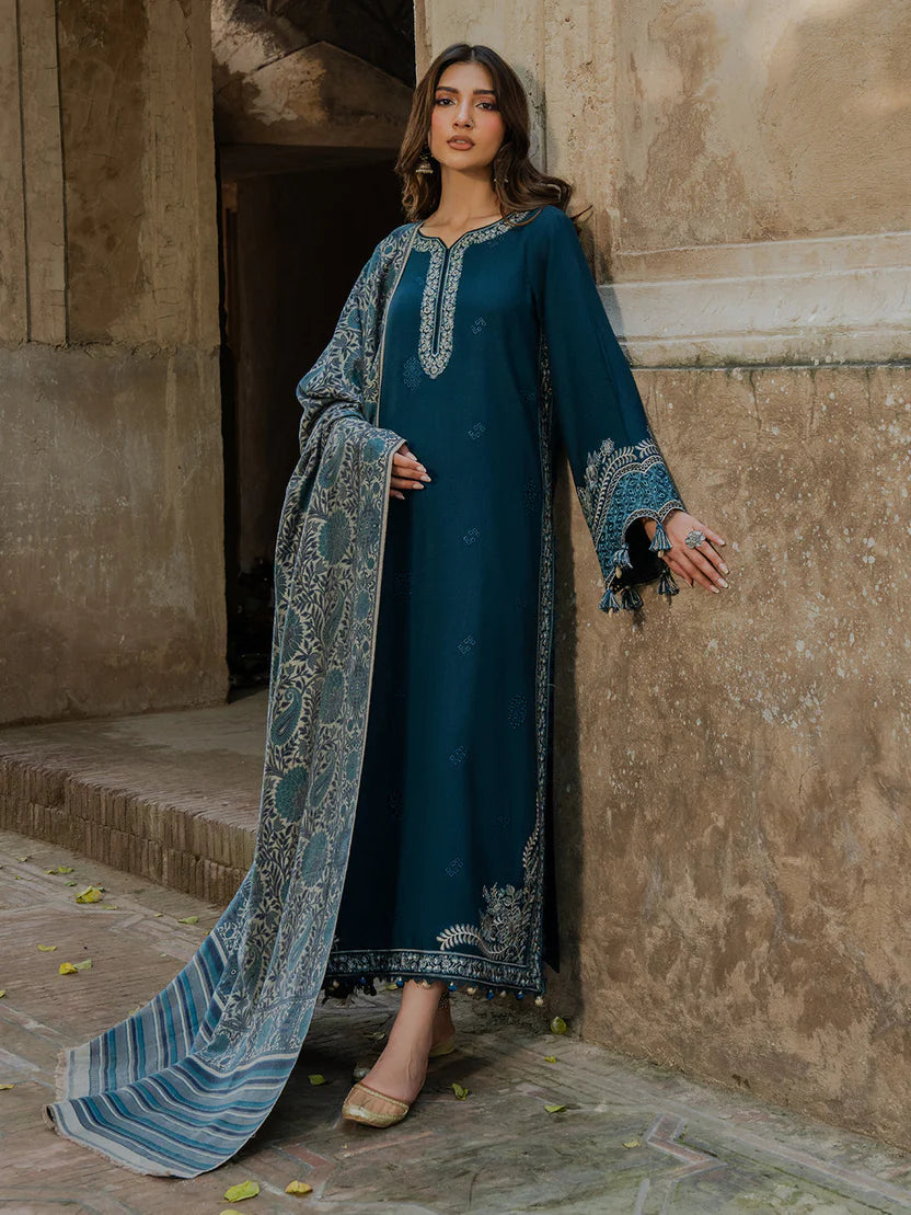 IZEL LUXURY UNSTITCHED WINTER DHANAK EMBROIDERED 3PC - zab1222