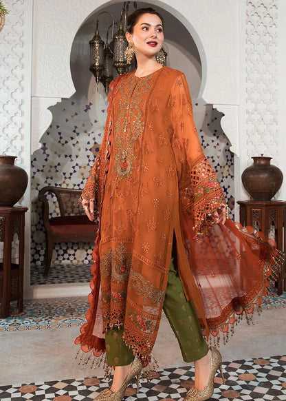 ZAB543 Maria .B 3PC Linen full embroidered front piece for shirt sleeves embroidered With Bamber chiffon embroidered dupatta