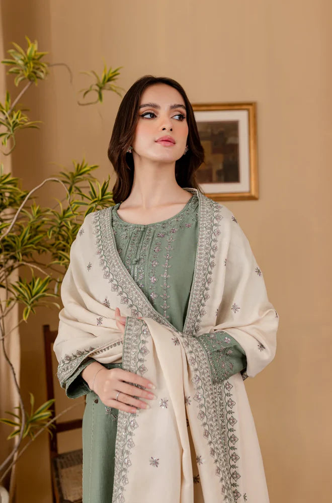 Sapphire - Winter 3PC Dhanak Embroidered Suit - zab1111