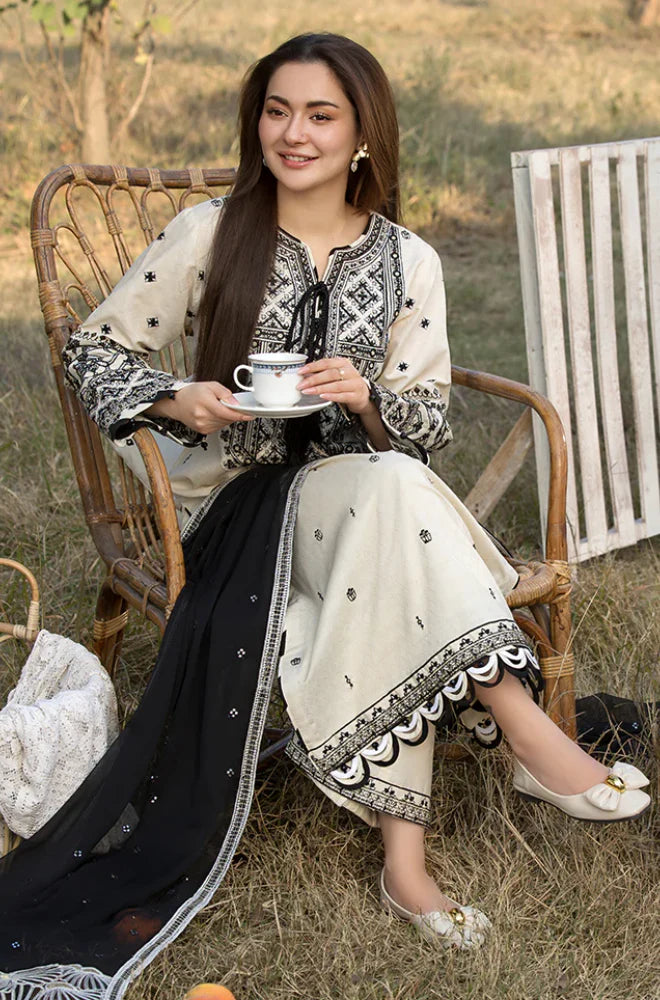 Allys - 3PC Dhanak Embroidered Suit - zab939