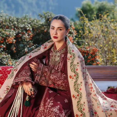 Hussain Rehar - 3PC Dhanak Chickenkari Embroidered Suit - zab1123