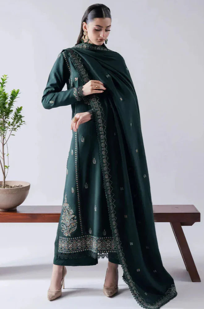 Asim Jofa - Winter 3PC Dhanak Embroidered Suit - zab1157