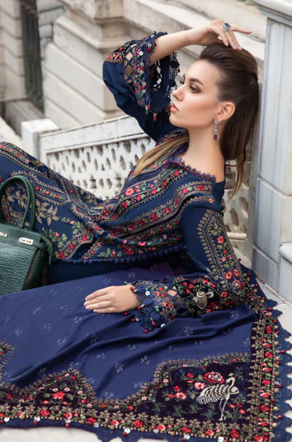 Maria.B- Winter 3PC Dhanak Embroidered Suit - zab1182
